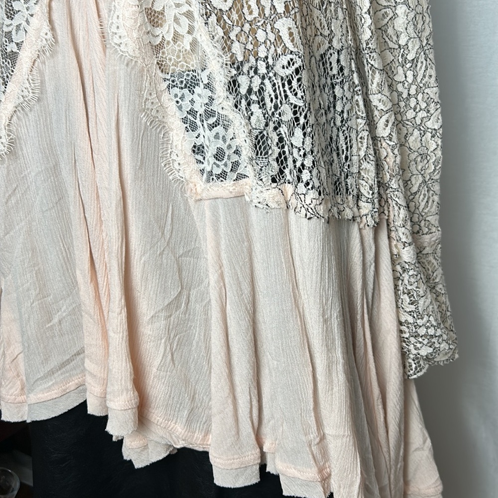 Free People tell tale sheer lace tunic mini dress keyhole long bell sleeve - Picture 9 of 16